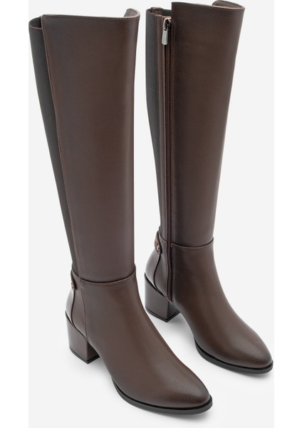 Kadın Fermuarlı Günlük Klasik Topuklu Çizme Aret Kahve indirimleri