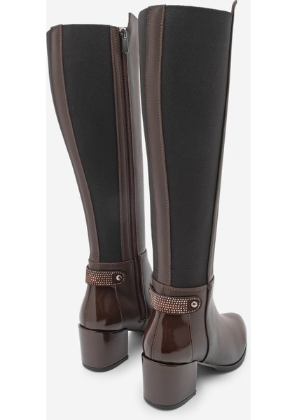 Kadın Fermuarlı Günlük Klasik Topuklu Çizme Aret Kahve