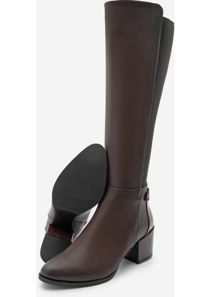 Kadın Fermuarlı Günlük Klasik Topuklu Çizme Aret Kahve