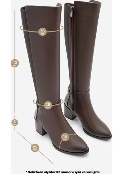 Kadın Fermuarlı Günlük Klasik Topuklu Çizme Aret Kahve