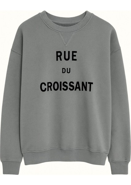 Haki Bisiklet Yaka Baskılı Oversize Sweatshirt