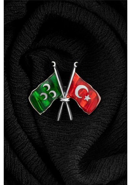 Mineli Osmanlı Ve Türk Bayraklı Gümüş Rozet