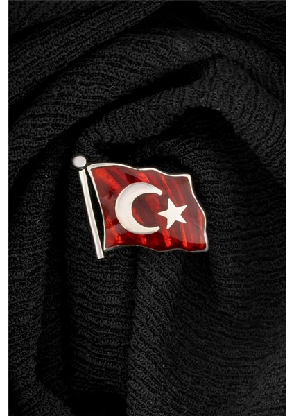 Mineli Türk Bayrağı Gümüş Rozet