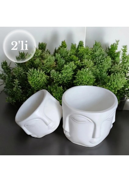 2 Li Havelka Buddha Suratlı Beyaz Boyalı Dekoratif Saksı Vazo Set fırsatları