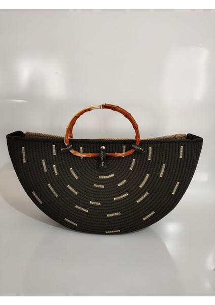Beach, Kadın Siyah El Çantası, Hasır Handmade Çanta, El Yapımı Günlük , Hediyelik Plaj Çantası