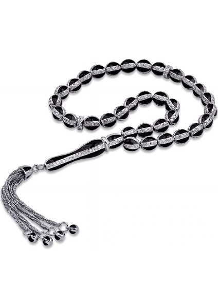 ​​​​Gümüş Siyah Mineli Zirkon Taşlı Tesbih