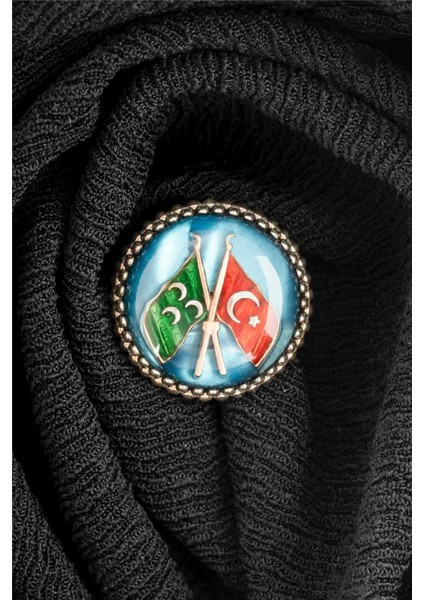 Mavi Mineli Osmanlı Ve Türk Bayraklı Gümüş Rozet