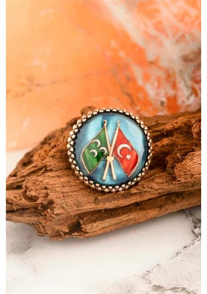 Mavi Mineli Osmanlı Ve Türk Bayraklı Gümüş Rozet fiyatları