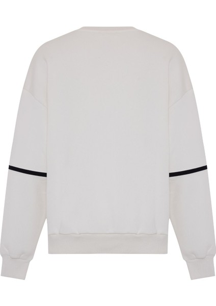 Ekru Bisiklet Yaka Baskılı Oversize Sweatshirt fiyatları
