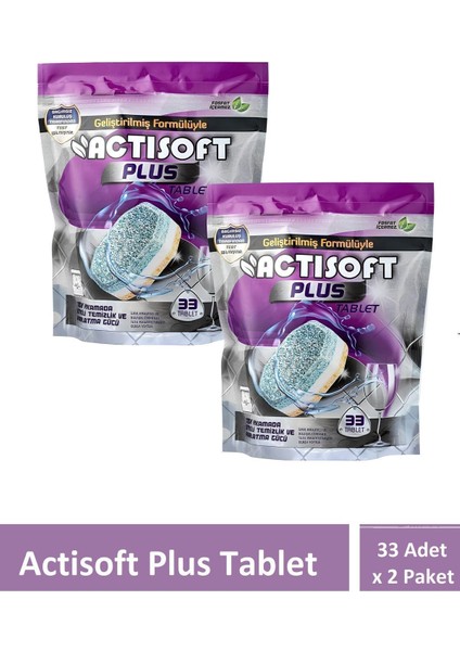 Plus Bulaşık Makinesi Tableti Bulaşık Makinesi Deterjanı 33 Adet x 2'li Paket