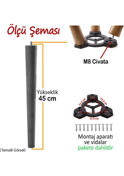 3 Adet Ahşap Ayak 45 cm Beyaz M8 Civatalı Bağlantı Aparatlı Mobilya Tabure Sehpa Masa Destek Ayağı fiyatları