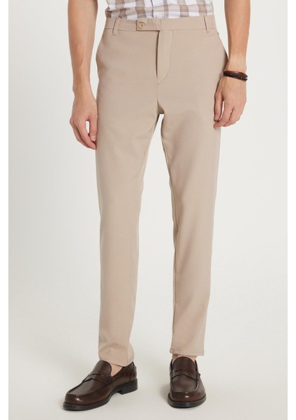 Erkek Slim Fit Dar Kesim Chino Yandan Cepli Pamuklu Taş Pantolon