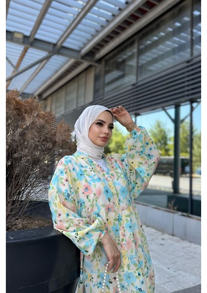Çiçekli V Yaka Düğme Detaylı Elbise fiyatları