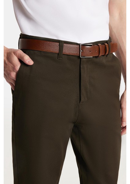 Erkek Regular Fit Chino Esnek Yandan Cepli Önü Fermuarlı Pamuklu Dokulu haki Pantolon fiyatları
