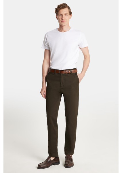 Erkek Regular Fit Chino Esnek Yandan Cepli Önü Fermuarlı Pamuklu Dokulu haki Pantolon fırsatları