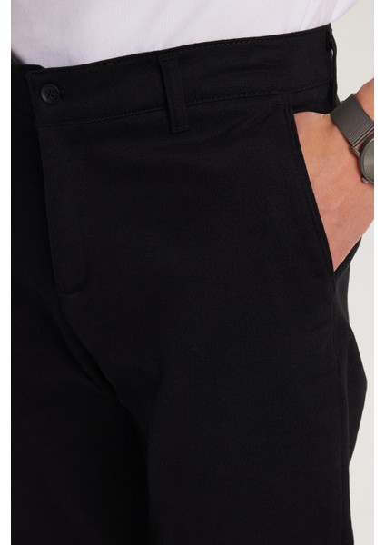 Erkek Regular Fit Chino Esnek Yandan Cepli Önü Fermuarlı Pamuklu Dokulu siyah pantolon fiyatları