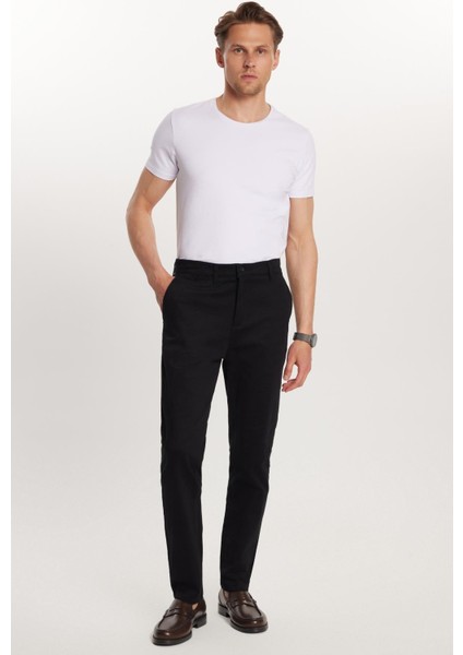 Erkek Regular Fit Chino Esnek Yandan Cepli Önü Fermuarlı Pamuklu Dokulu siyah pantolon fırsatları