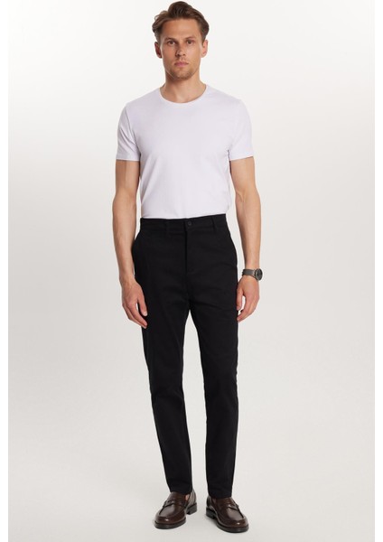 Erkek Regular Fit Chino Esnek Yandan Cepli Önü Fermuarlı Pamuklu Dokulu siyah pantolon indirimleri