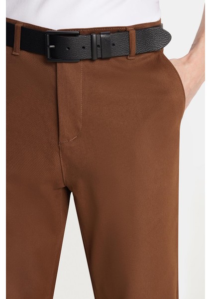 Erkek Regular Fit Chino Esnek Yandan Cepli Önü Fermuarlı Pamuklu Dokulu kahverengi Pantolon fiyatları