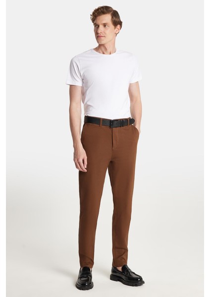 Erkek Regular Fit Chino Esnek Yandan Cepli Önü Fermuarlı Pamuklu Dokulu kahverengi Pantolon fırsatları