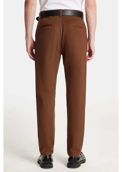 Erkek Regular Fit Chino Esnek Yandan Cepli Önü Fermuarlı Pamuklu Dokulu kahverengi Pantolon indirimleri