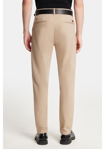 Erkek Regular Fit Chino Esnek Yandan Cepli Önü Fermuarlı Pamuklu Dokulu bej Pantolon indirimleri
