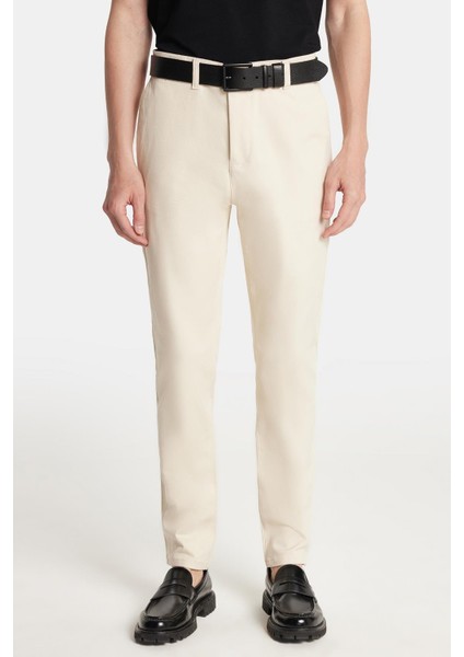Erkek Regular Fit Chino Esnek Yandan Cepli Önü Fermuarlı Pamuklu Dokulu taş Pantolon