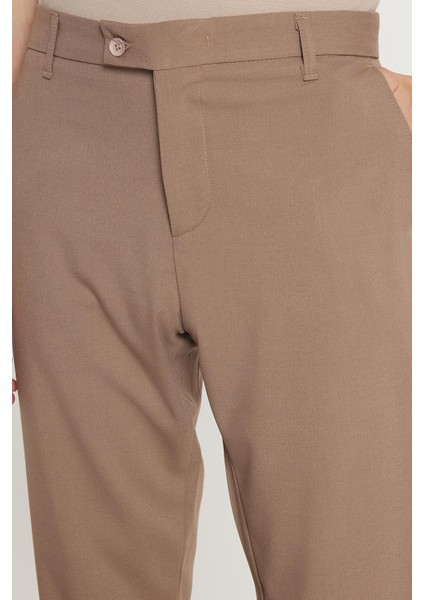 Erkek Slim Fit Dar Kesim Esnek Yan Cepli Bilek Boy Canvas Kesim Kahverengi Pantolon fiyatları