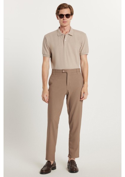 Erkek Slim Fit Dar Kesim Esnek Yan Cepli Bilek Boy Canvas Kesim Kahverengi Pantolon modelleri