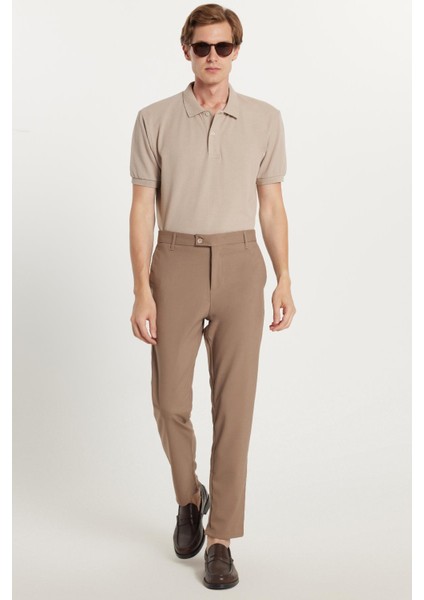 Erkek Slim Fit Dar Kesim Esnek Yan Cepli Bilek Boy Canvas Kesim Kahverengi Pantolon fırsatları