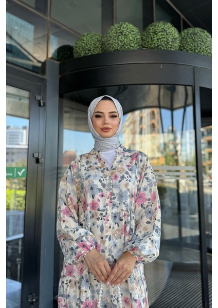 Çiçekli V Yaka Düğme Detaylı Elbise fiyatları