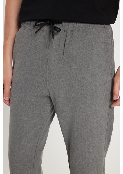 Erkek Slim Fit Dar Kesim Pamuklu Lastikli Beli Bağcıklı Koyu Gri Pantolon modelleri
