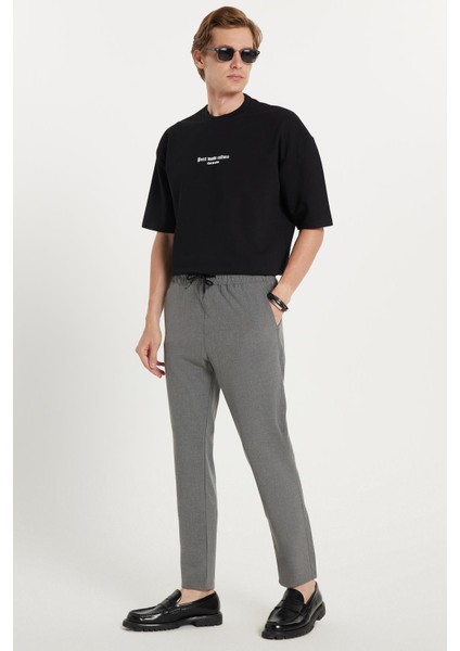 Erkek Slim Fit Dar Kesim Pamuklu Lastikli Beli Bağcıklı Koyu Gri Pantolon fırsatları