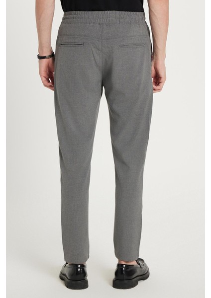 Erkek Slim Fit Dar Kesim Pamuklu Lastikli Beli Bağcıklı Koyu Gri Pantolon indirimleri