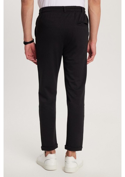 Erkek Slim Fit Pamuklu Beli Bağlamalı Yan Cepli Katlamalı Paça Jogger Siyah pantolon indirimleri