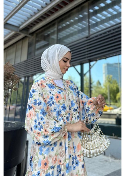 Çiçekli V Yaka Düğme Detaylı Elbise fiyatları