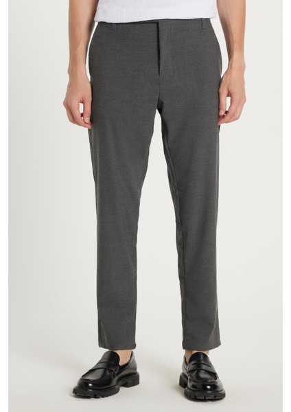 Erkek Slim Fit Dar Kesim Esnek Yan Cepli Bilek Boy Canvas Kesim Koyu Gri Pantolon