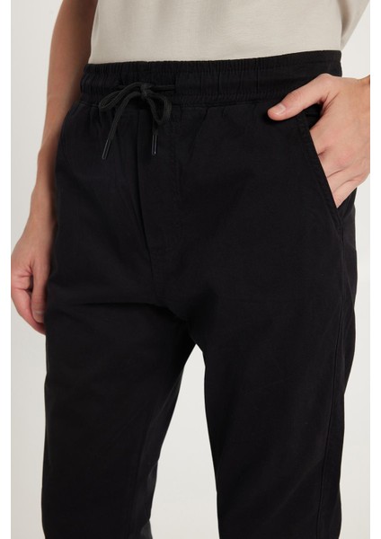 Erkek Slim Fit Dar Kesim Pamuklu Normal Bel Lastikli Paça siyah Pantolon fiyatları