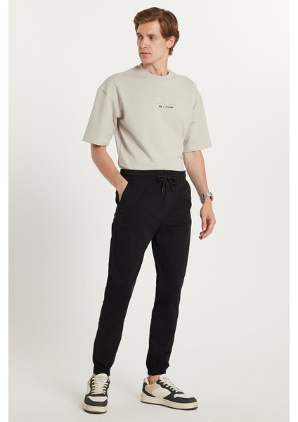 Erkek Slim Fit Dar Kesim Pamuklu Normal Bel Lastikli Paça siyah Pantolon modelleri