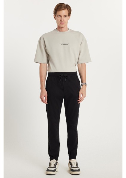 Erkek Slim Fit Dar Kesim Pamuklu Normal Bel Lastikli Paça siyah Pantolon fırsatları