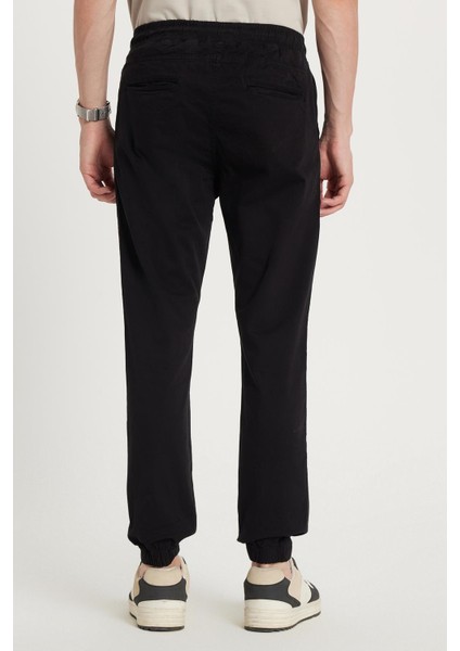 Erkek Slim Fit Dar Kesim Pamuklu Normal Bel Lastikli Paça siyah Pantolon indirimleri