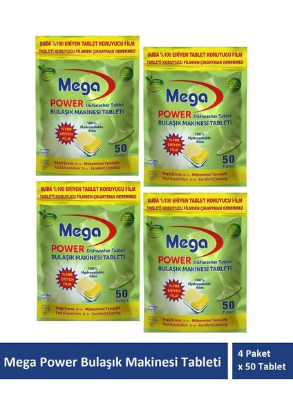 Power Hepsi Bir Arada Bulaşık Makinesi Deterjanı 4 Paket x 50 Tablet (200ADET)