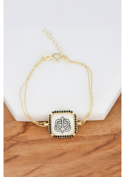 Elif Vav Motifli Altın Kaplama Gümüş Sedef Bayan Bileklik