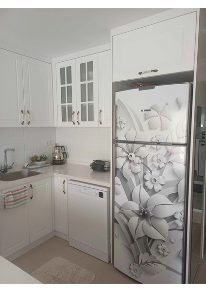 Buzdolabı ve Bulaşık Makinesi Kapak Kendinden Yapışkanlı Folyo Kaplama 3D Çiçek fiyatları