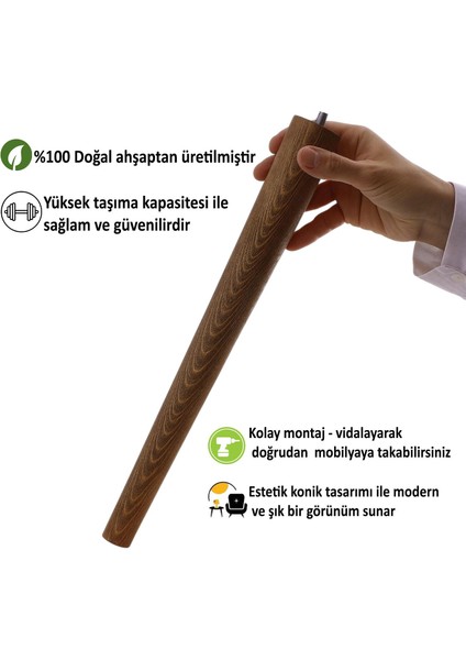 3 Adet Ahşap Ayak 45 cm Ceviz M8 Civatalı Bağlantı Aparatlı Mobilya Tabure Sehpa Masa Destek Ayağı modelleri