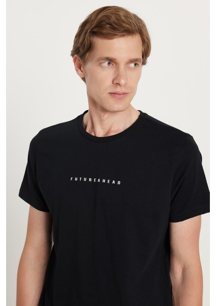 Erkek Slim Fit Dar Kesim %100 Pamuk Yumuşak Dokulu Baskılı Siyah Bisiklet Yaka Tişört fiyatları