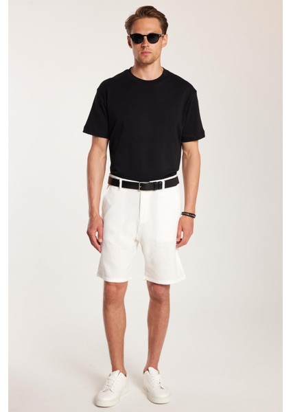 Erkek Regular Rahat Kesim Yandan Cepli Fermuarlı Bermuda Beyaz Şort fırsatları