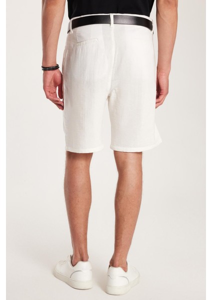 Erkek Regular Rahat Kesim Yandan Cepli Fermuarlı Bermuda Beyaz Şort indirimleri