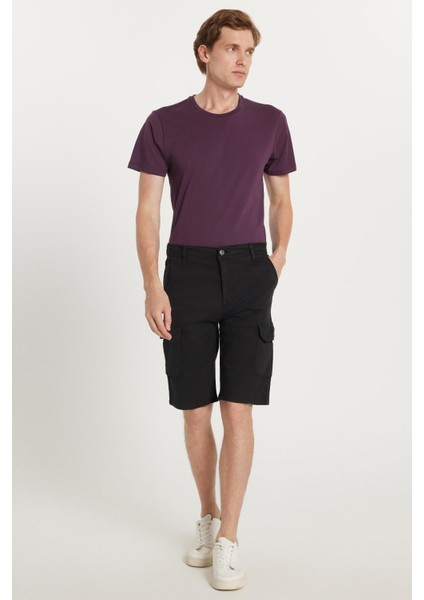Erkek Relax Fit Rahat Kesim %100 Pamuk Kargo Cep Siyah Kapri Şort fiyatları