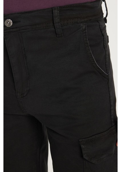 Erkek Relax Fit Rahat Kesim %100 Pamuk Kargo Cep Siyah Kapri Şort modelleri